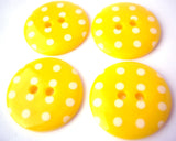 B13118 23mm Yellow and White Polka Dot Glossy 2 Hole Button
