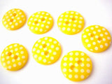 B13135 12mm Yellow and White Polka Dot Glossy 2 Hole Button