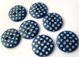 B13144 12mm Dark Blue and White Polka Dot Glossy 2 Hole Button