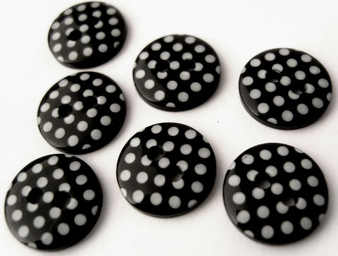 B13147 12mm Black and White Polka Dot Glossy 2 Hole Button