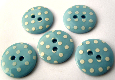 B13157 18mm Blue and White Polka Dot Glossy 2 Hole Button
