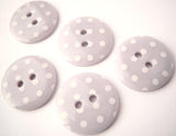 B13163 18mm Pale Lilac and White Polka Dot Glossy 2 Hole Button