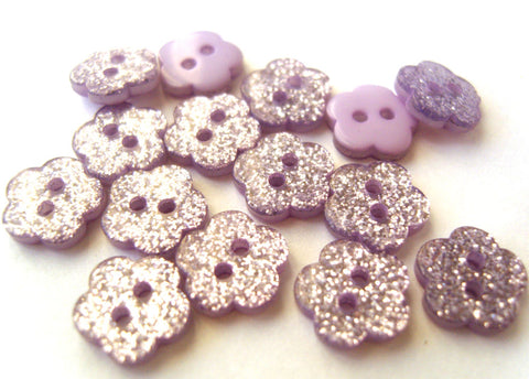B15114 11mm Lilac Glittery Flower Shape 2 Hole Button