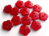 B15120 11mm Red Glittery Flower Shape 2 Hole Button
