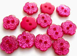 B15117 11mm Cerise Pink Glittery Flower Shape 2 Hole Button