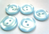 B13713 18mm Pale Blue Polyester 2 Hole Button, Vivid Shimmer and Raised Rim