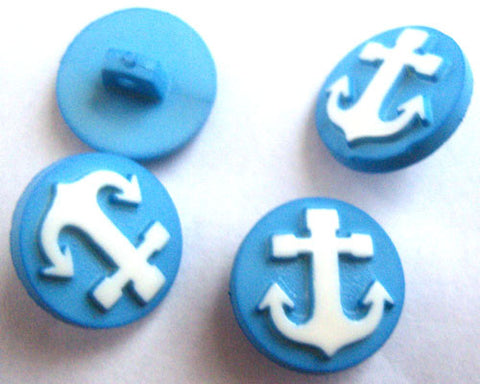 B14502 12mm Blue and White Anchor Design Shank Button - Ribbonmoon