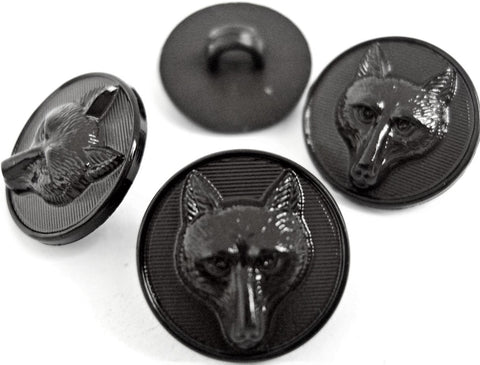 B14647 15mm Black Raised Textured Fox Design Shank Button