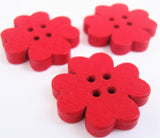 B15201 20mm Red Flower Shaped Novelty 4 Hole Wood Button