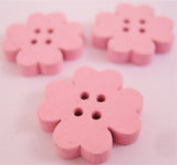 B15202 20mm Pink Flower Shaped Novelty 4 Hole Wood Button