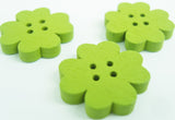 B15204 20mm Green Flower Shaped Novelty 4 Hole Wood Button