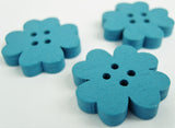 B15205 20mm Blue Flower Shaped Novelty 4 Hole Wood Button