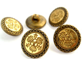 B15210 15mm Bronze and Brass Metal Shank Button with Engraved Design