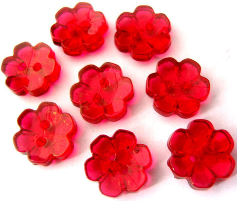 B15301 13mm Cardinal Red Clear Flower Shaped 2 Hole Button - Ribbonmoon