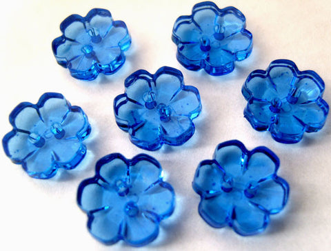 B15314 13mm Royal Blue Clear Flower Shaped 2 Hole Button - Ribbonmoon