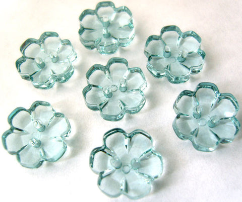 B15315 13mm Kingfisher Blue Clear Flower Shaped 2 Hole Button - Ribbonmoon