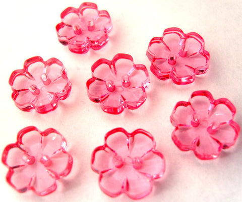 B15321 13mm Pink Clear Flower Shaped 2 Hole Button