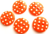 B15608 18mm Orange and White Polka Dot Glossy 2 Hole Button