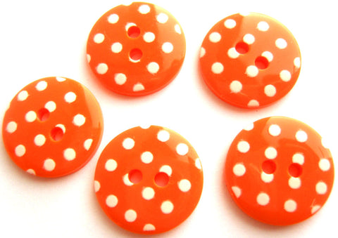 B15608 18mm Orange and White Polka Dot Glossy 2 Hole Button