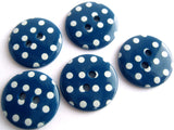 B15609 18mm Dark Blue and White Polka Dot Glossy 2 Hole Button