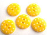 B15611 18mm Yellow and White Polka Dot Glossy 2 Hole Button