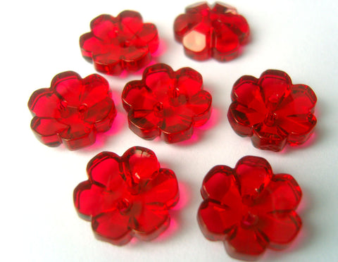 B15827 15mm Cardinal Red Clear Flower Shaped 2 Hole Button
