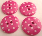 B16230 23mm Hot Pink and White Polka Dot Glossy 2 Hole Button - Ribbonmoon