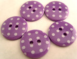 B16228 18mm Pale Purple and White Polka Dot Glossy 2 Hole Button