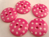 B16245 18mm Hot Pink and White Polka Dot Glossy 2 Hole Button - Ribbonmoon
