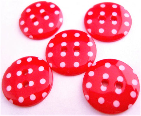 B16247 18mm Red and White Polka Dot Glossy 2 Hole Button