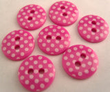 B16252 12mm Hot Pink and White Polka Dot Glossy 2 Hole Button - Ribbonmoon