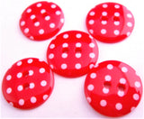 B16269 15mm Red and White Polka Dot Glossy 2 Hole Button