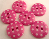 B16270 15mm Hot Pink and White Polka Dot Glossy 2 Hole Button - Ribbonmoon