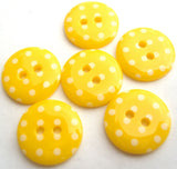 B16419 15mm Yellow and White Polka Dot Glossy 2 Hole Button - Ribbonmoon