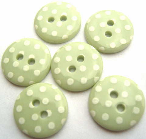 B16428 15mm Pale Grey Green and White Polka Dot Glossy 2 Hole Button - Ribbonmoon