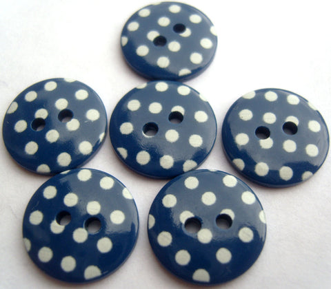 B16440 15mm Dark Blue and White Polka Dot Glossy 2 Hole Button - Ribbonmoon