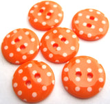 B16476 15mm Orange and White Polka Dot Glossy 2 Hole Button - Ribbonmoon