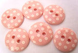 B16478 15mm Pale Pink and White Polka Dot Glossy 2 Hole Button - Ribbonmoon