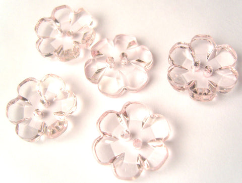 B16498 21mm Pink Tinted Flower Design Glass Effect 2 Hole Button