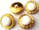 B17005 20mm White Domed Gloss Shank Button, Gilded Gold Poy Rim