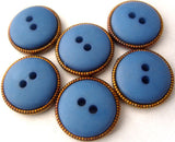 B15134 15mm Royal Blue Matt 2 Hole Button, Gilded Coppery Poly Rim