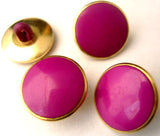 B9002 15mm Cyclamen Pink Gloss Shank Button, Gilded Gold Poly Rim