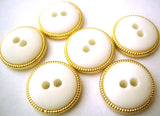 B12577 15mm White Matt Button with a Gilded Gold Textured Rim