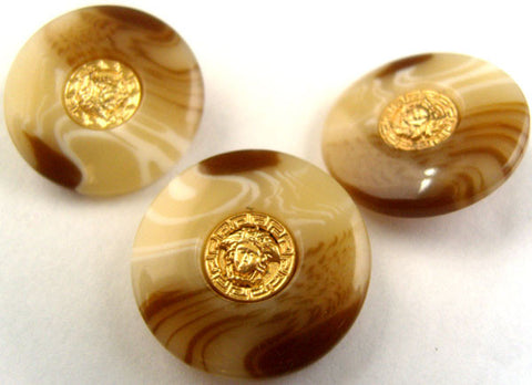 B2089 27mm Creams and Brown Gloss Shank Button, Gilded Gold Poly Centre - Ribbonmoon