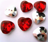 B2164 16mm Red Hologram or Metallic Silver Jewel Heart 2 Hole Button