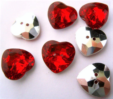 B2164 16mm Red Hologram or Metallic Silver Jewel Heart 2 Hole Button