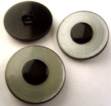 B2190 27mm Raised Gloss Black Centre Shank Button, Pearlised Grey Rim - Ribbonmoon