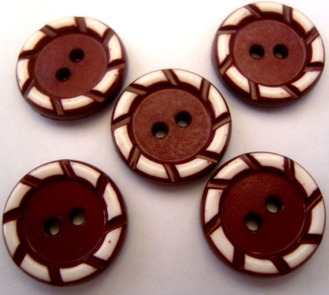 B2252 18mm Burgundy and White Groove Rim 2 Hole Button - Ribbonmoon
