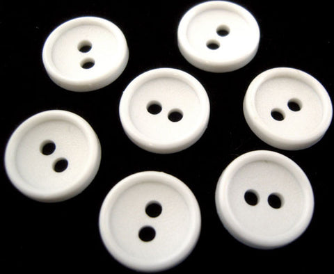 B2339C 14mm White Matt 2 Hole Buttons with a Raised Gloss Rim - Ribbonmoon