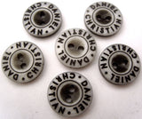B2456 13mm Ceramic White and Black 2 Hole Button, Lettered Rim - Ribbonmoon